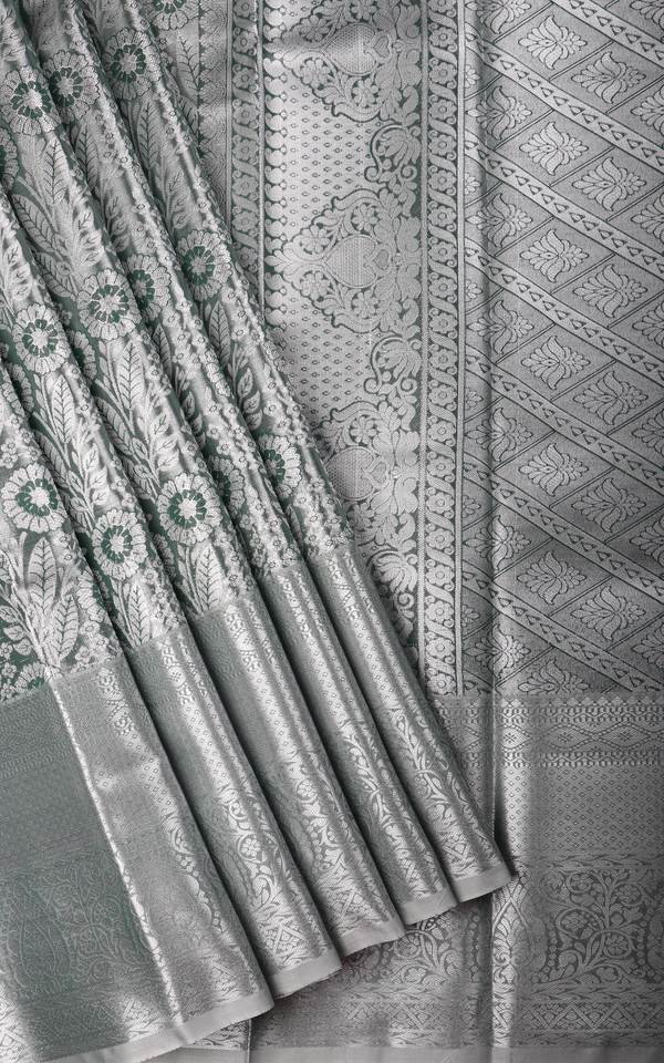 Vichitra Silk Saree Pastel Green with Allover Zari Brocade Weaves and Zari Woven Border