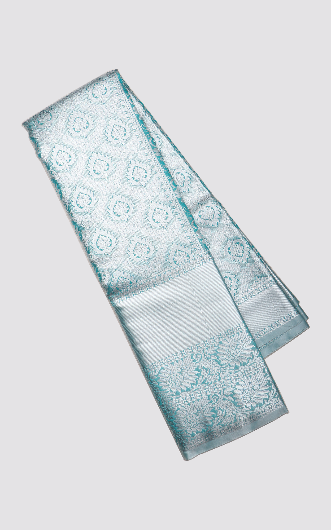 Vichitra Silk Saree Pastel Teal Blue with Allover Zari Brocade Weaves & Zari Woven Border
