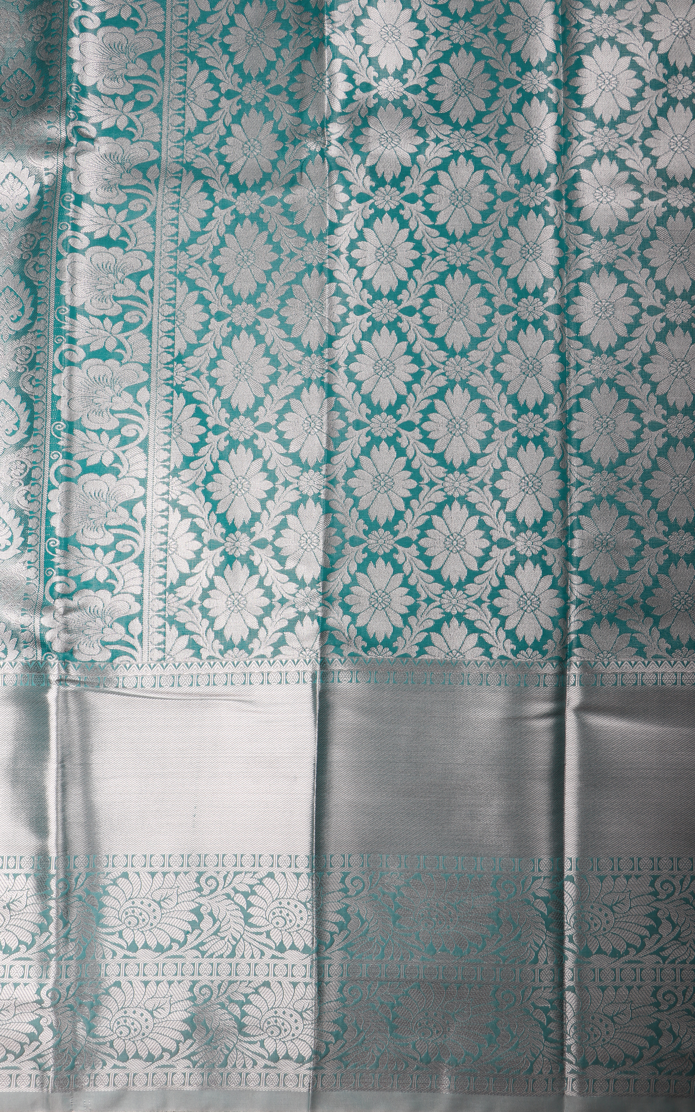Vichitra Silk Saree Pastel Teal Blue with Allover Zari Brocade Weaves & Zari Woven Border