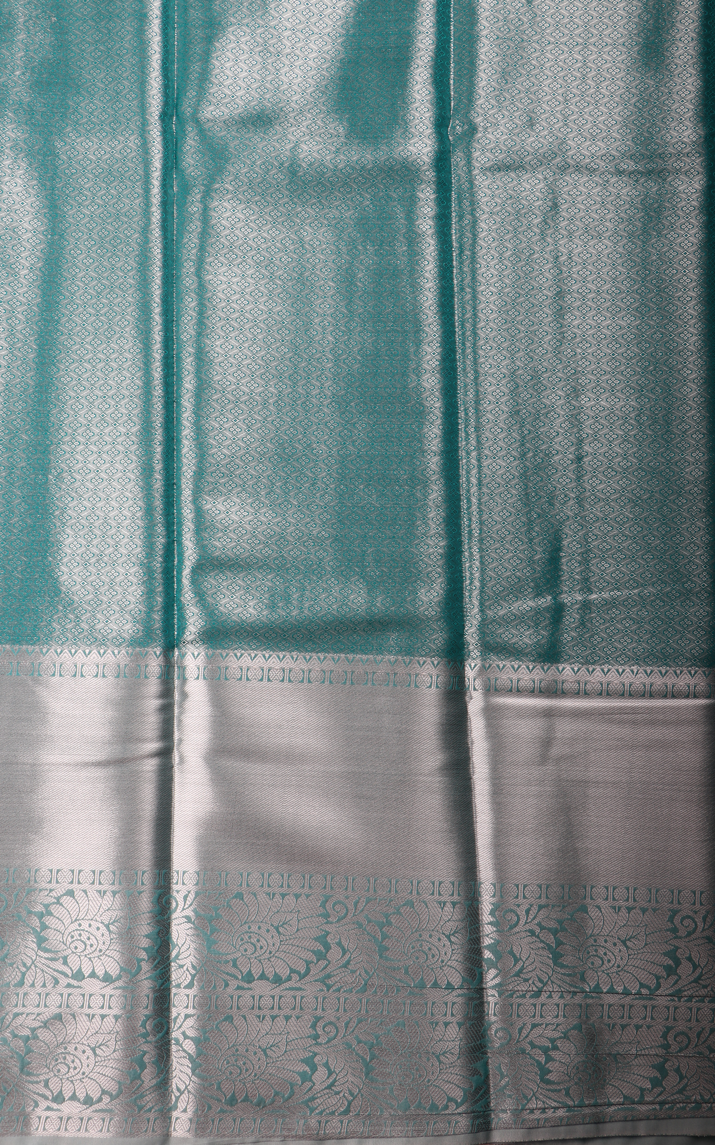 Vichitra Silk Saree Pastel Teal Blue with Allover Zari Brocade Weaves & Zari Woven Border