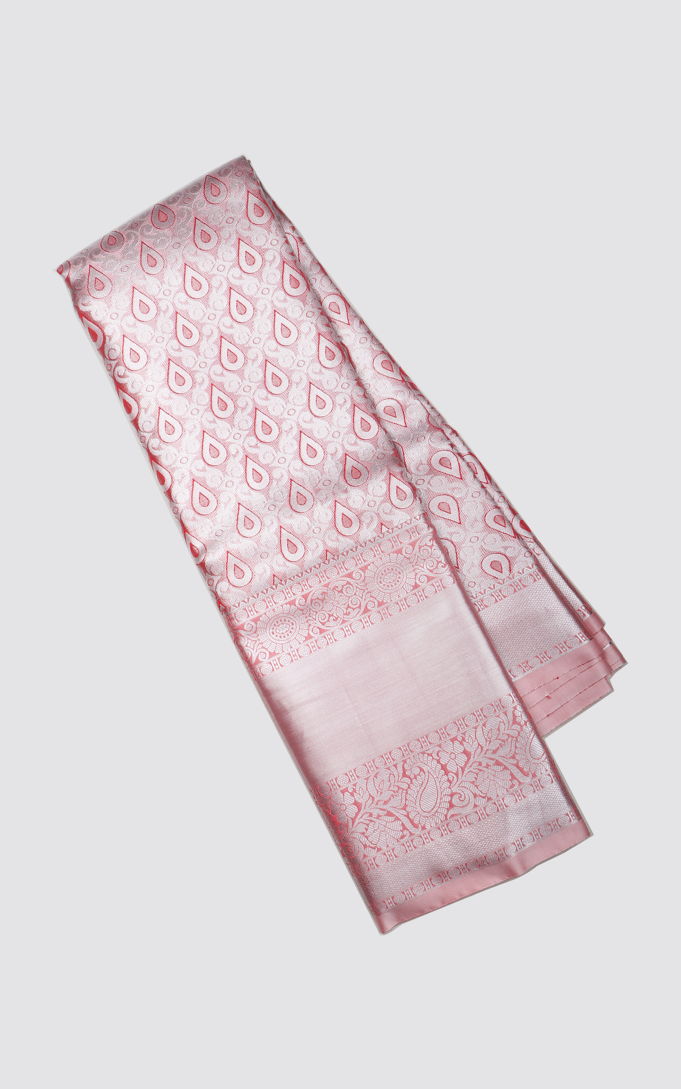 Vichitra Silk Saree Pastel Pink with Allover Zari Brocade Weaves & Zari Woven Border