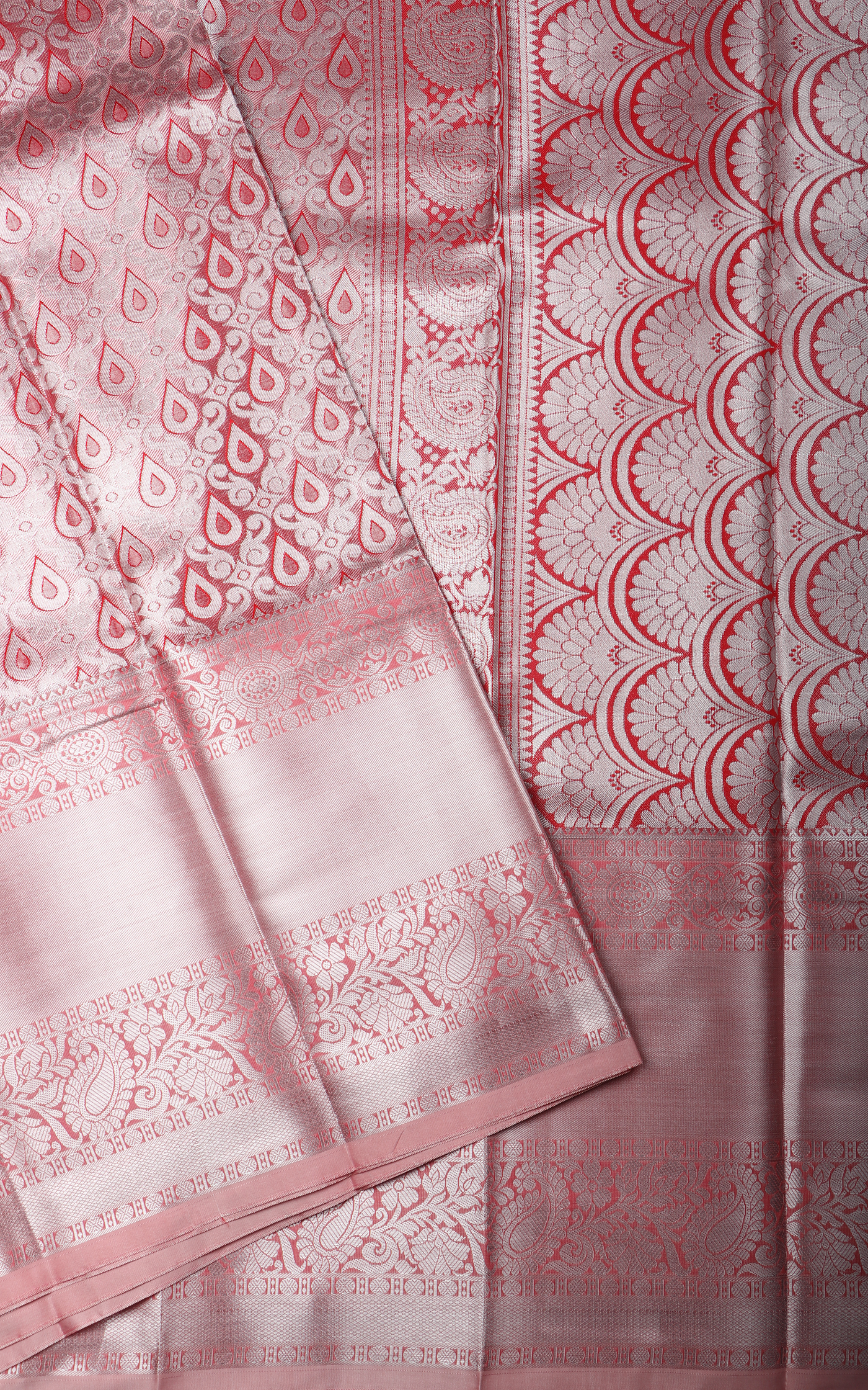 Vichitra Silk Saree Pastel Pink with Allover Zari Brocade Weaves & Zari Woven Border