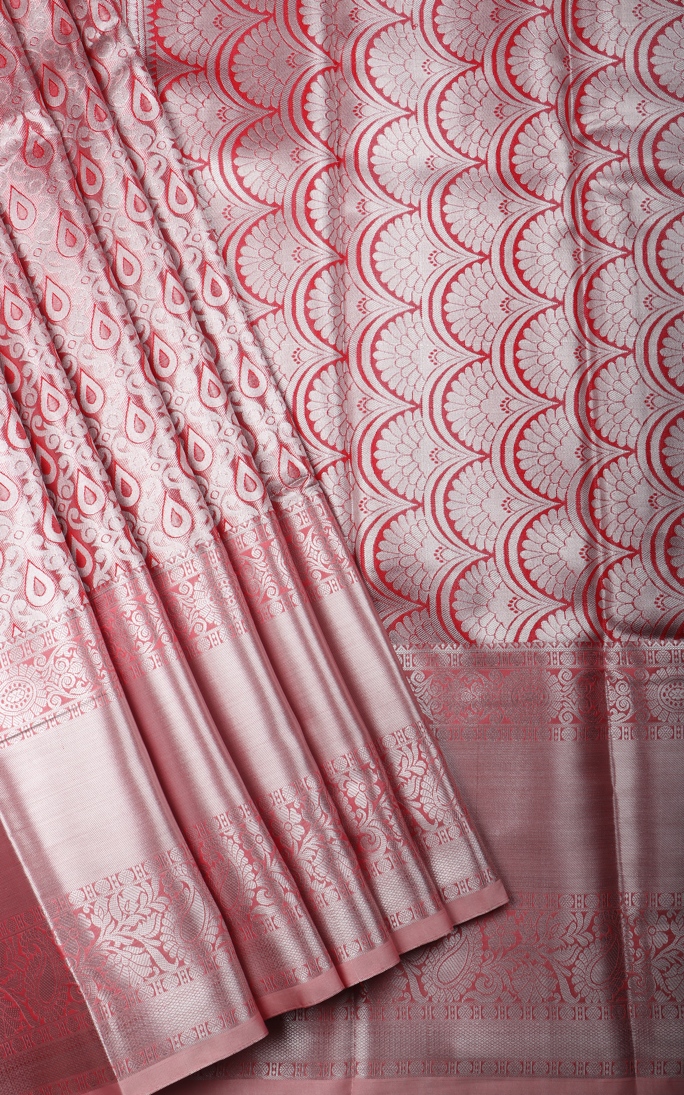 Vichitra Silk Saree Pastel Pink with Allover Zari Brocade Weaves & Zari Woven Border