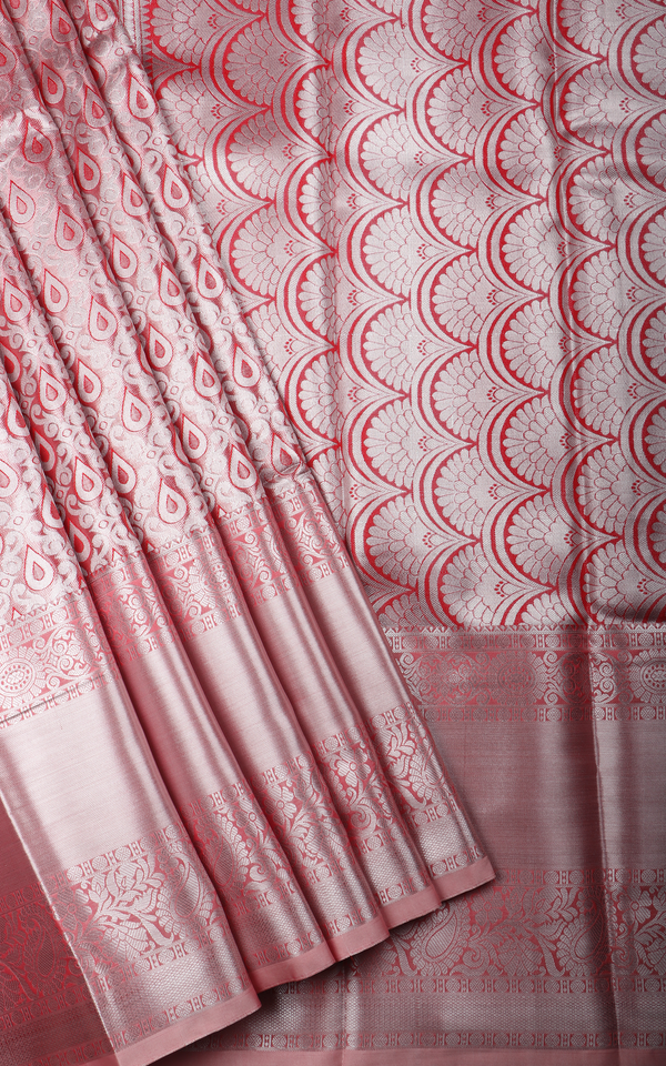 Vichitra Silk Saree Pastel Pink with Allover Zari Brocade Weaves & Zari Woven Border