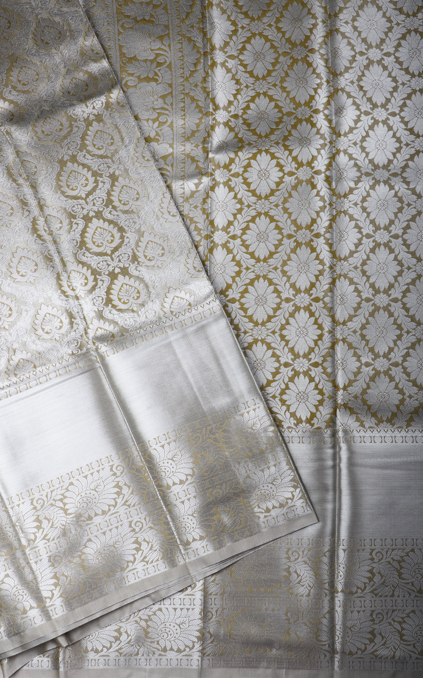 Vichitra Silk Saree Pastel Lime Green with Allover Zari Brocade Weaves & Zari Woven Border