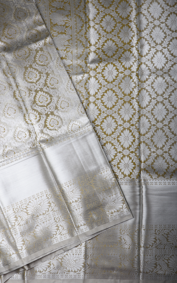 Vichitra Silk Saree Pastel Lime Green with Allover Zari Brocade Weaves & Zari Woven Border