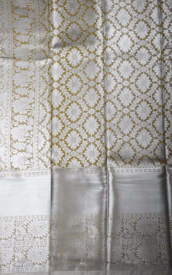Vichitra Silk Saree Pastel Lime Green with Allover Zari Brocade Weaves & Zari Woven Border