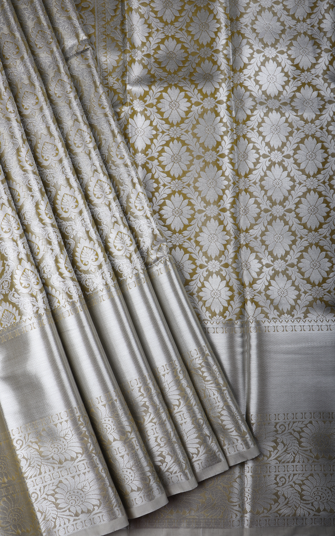 Vichitra Silk Saree Pastel Lime Green with Allover Zari Brocade Weaves & Zari Woven Border