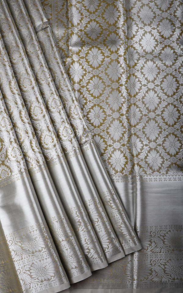 Vichitra Silk Saree Pastel Lime Green with Allover Zari Brocade Weaves & Zari Woven Border