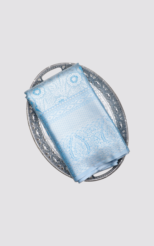 Vichitra Silk Saree Pastel Blue with Allover Zari Brocade Weaves & Zari Woven Border