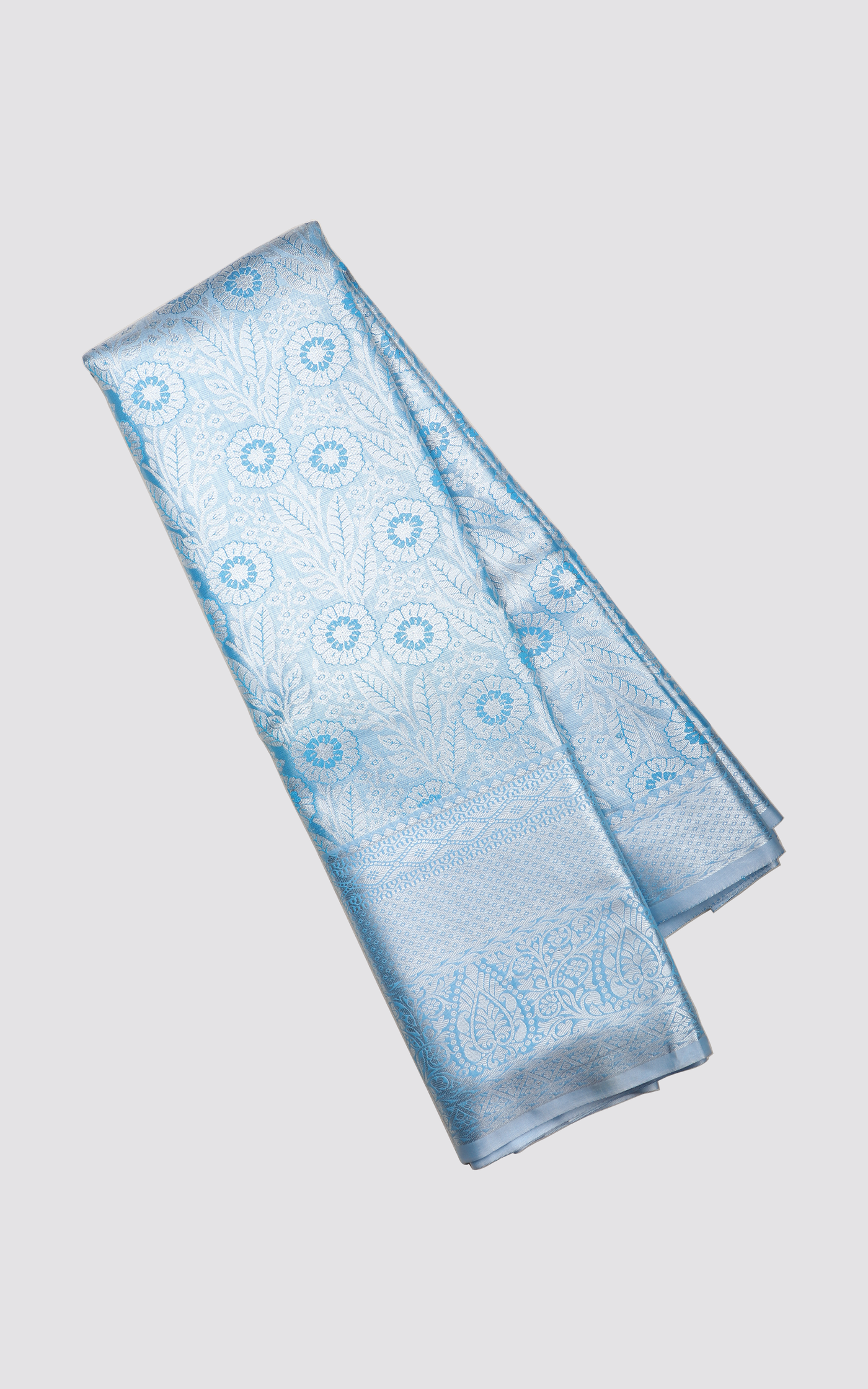Vichitra Silk Saree Pastel Blue with Allover Zari Brocade Weaves & Zari Woven Border