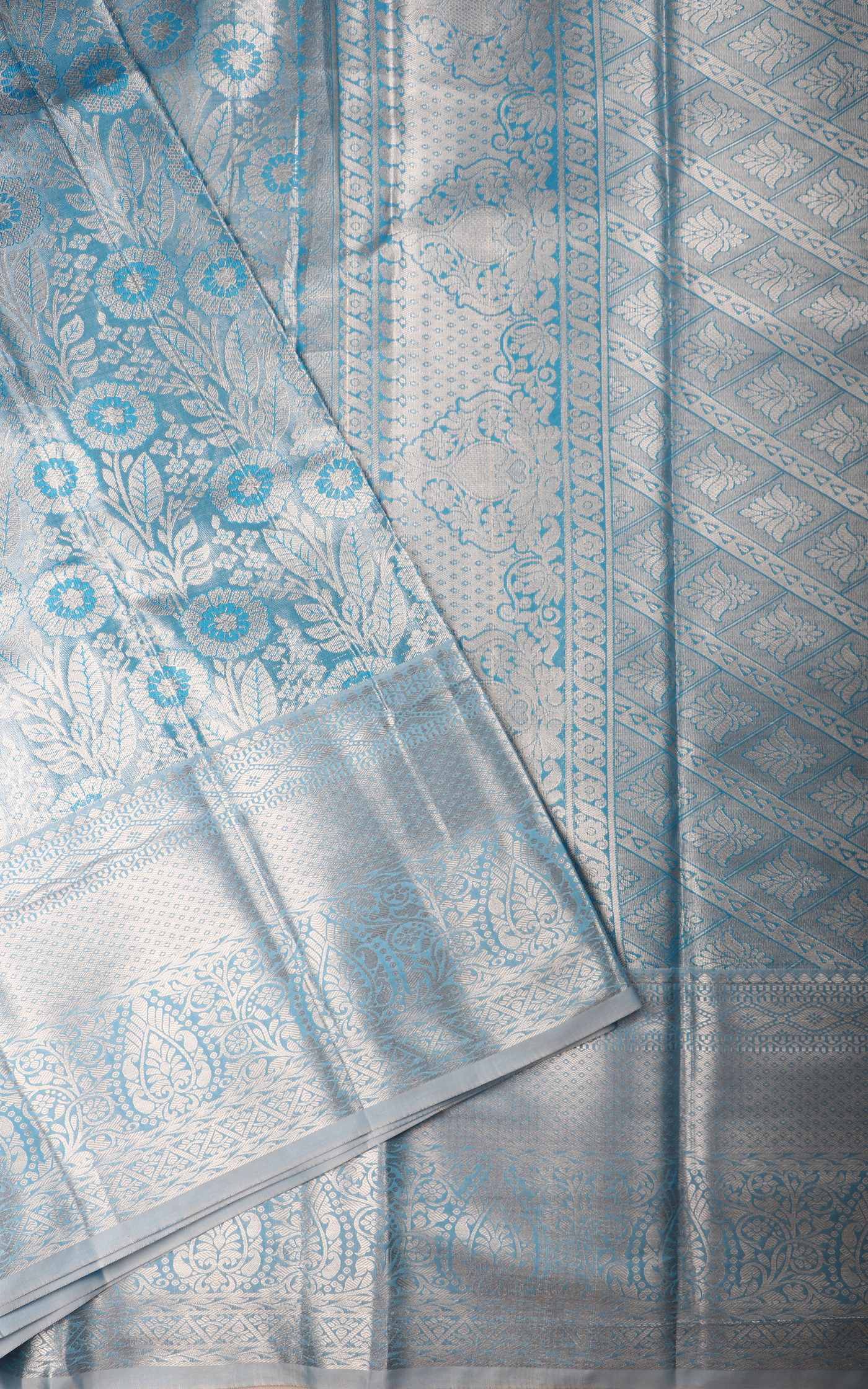 Vichitra Silk Saree Pastel Blue with Allover Zari Brocade Weaves & Zari Woven Border