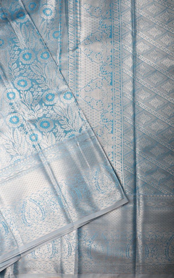 Vichitra Silk Saree Pastel Blue with Allover Zari Brocade Weaves & Zari Woven Border