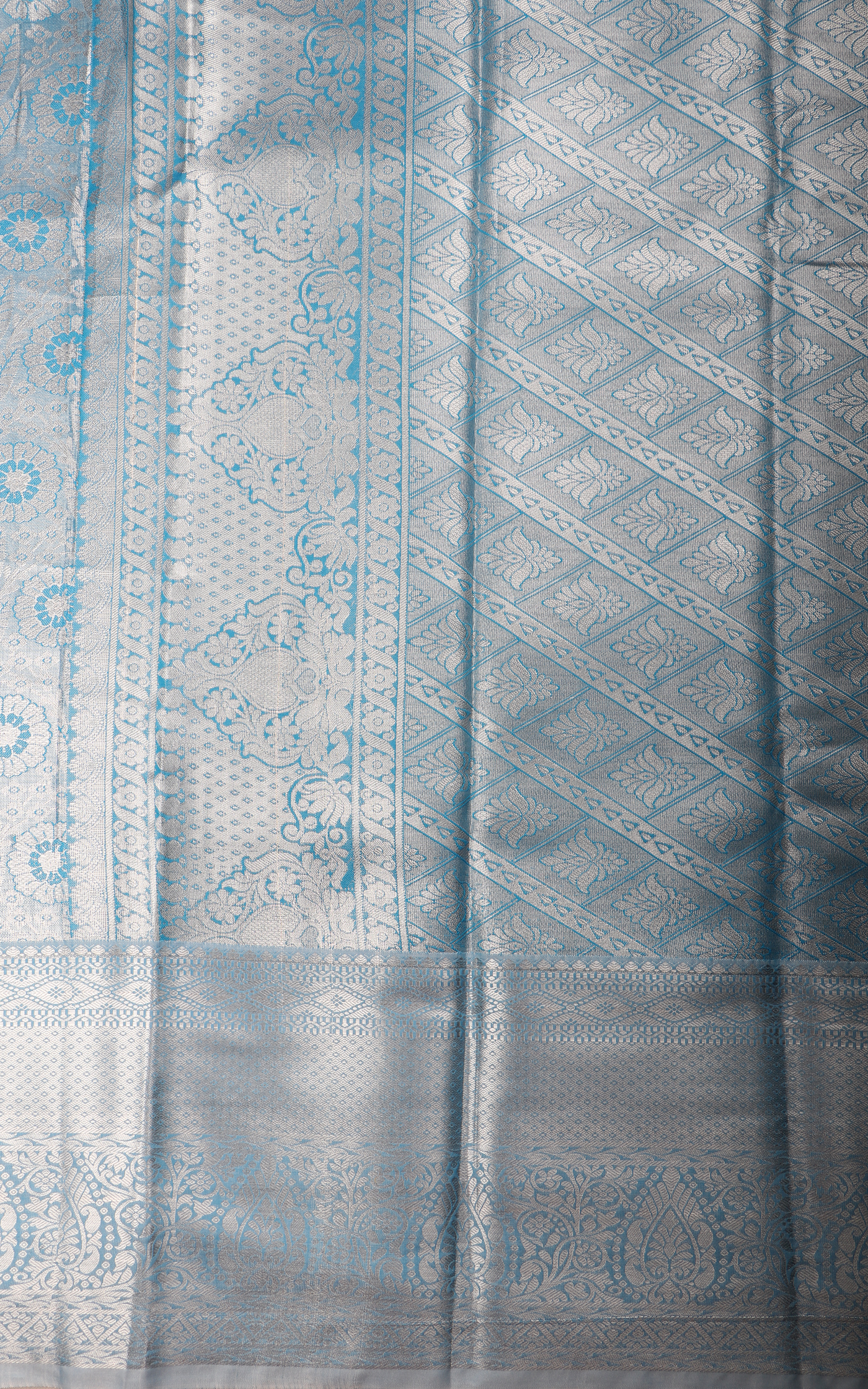 Vichitra Silk Saree Pastel Blue with Allover Zari Brocade Weaves & Zari Woven Border