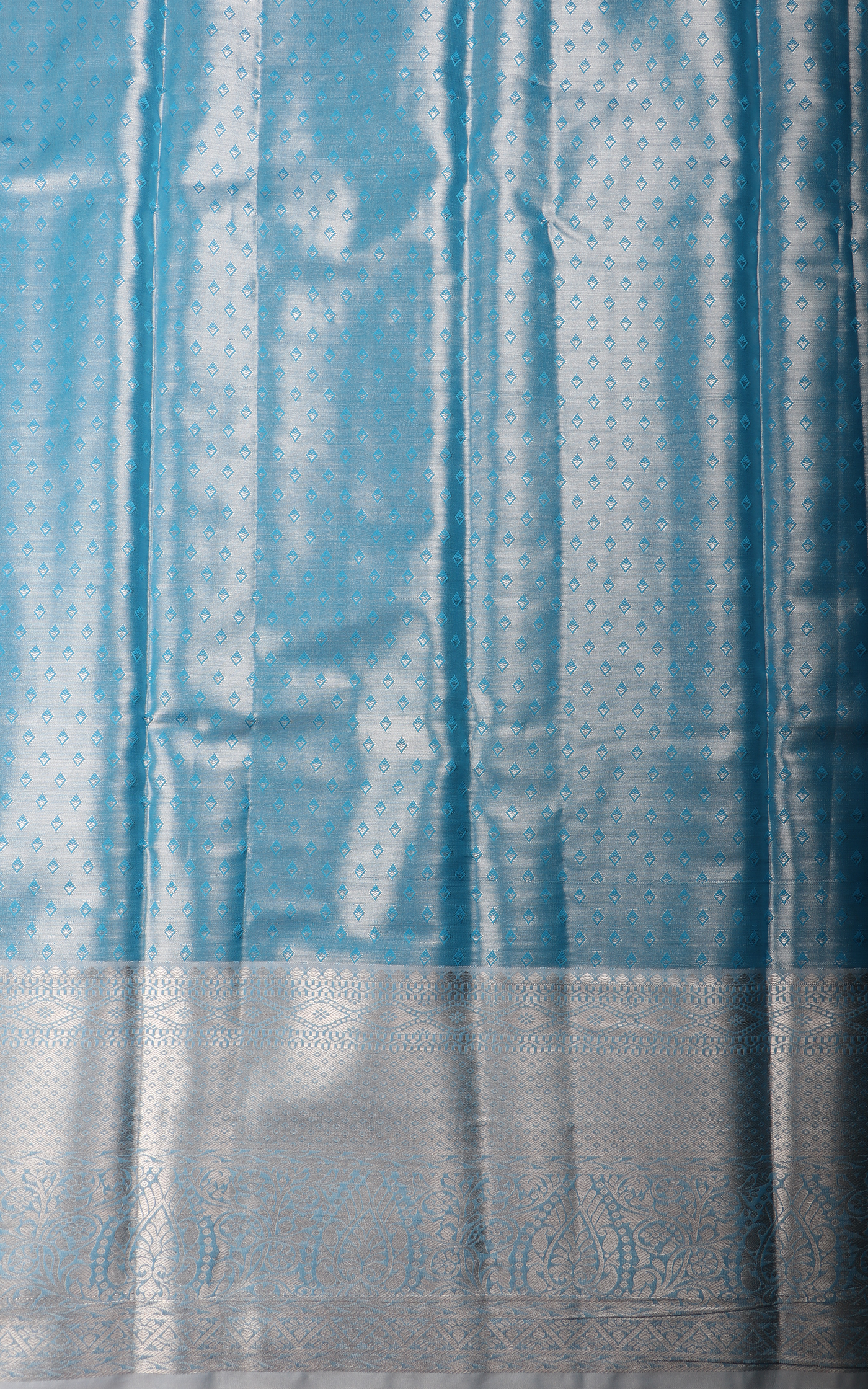 Vichitra Silk Saree Pastel Blue with Allover Zari Brocade Weaves & Zari Woven Border