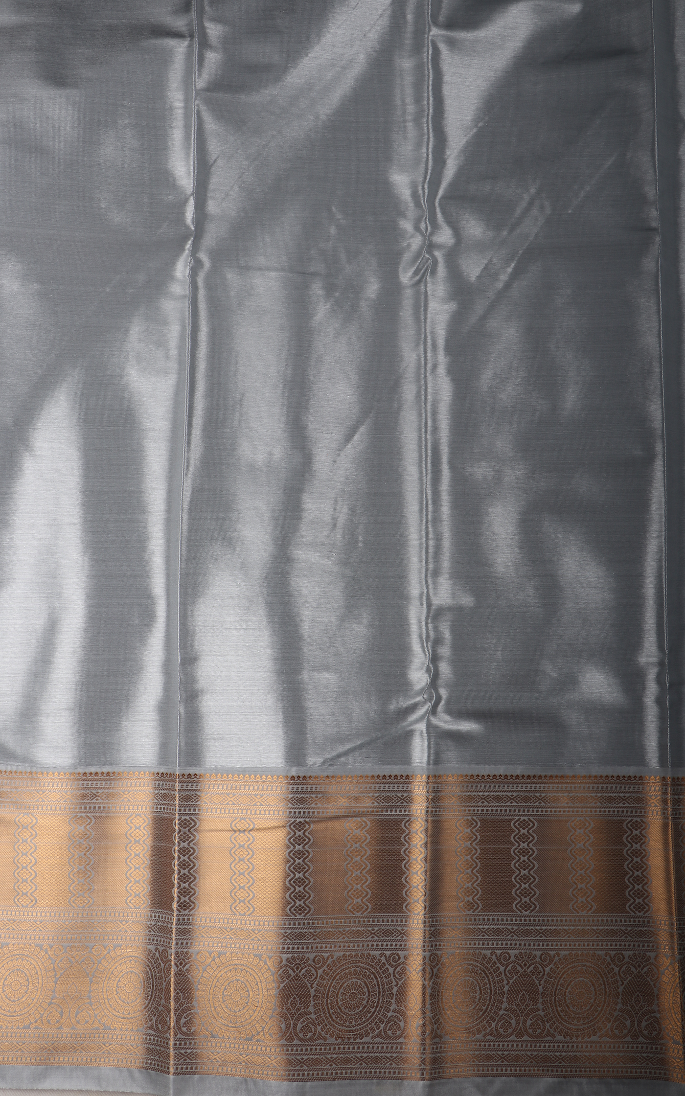 Vichitra Silk Saree Pastel Grey and Gold Shade with Allover Zari Brocade Weaves & Zari Woven Border