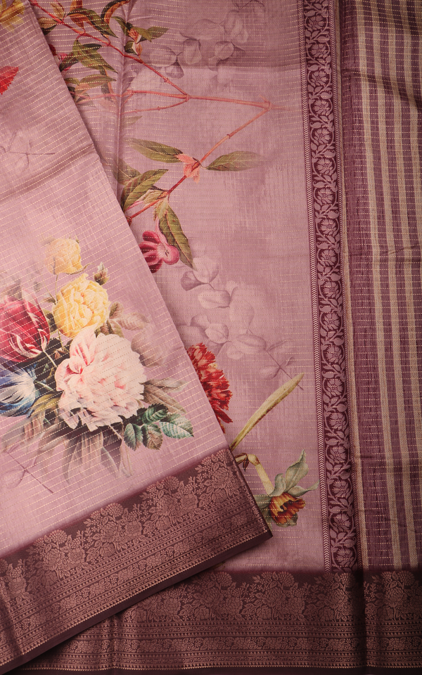 Purple Semi Tussar Saree with Digital Prints