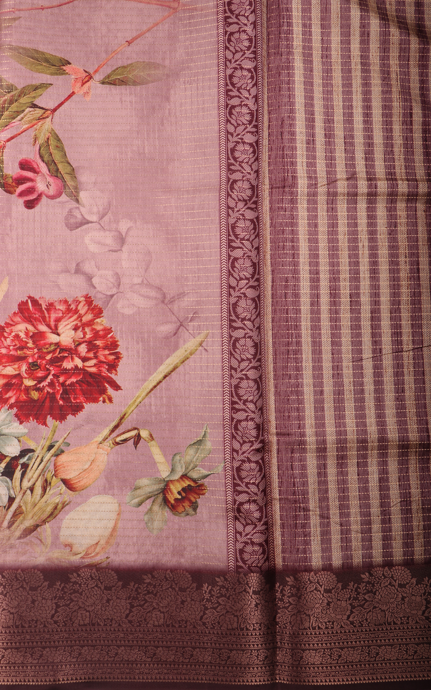 Purple Semi Tussar Saree with Digital Prints