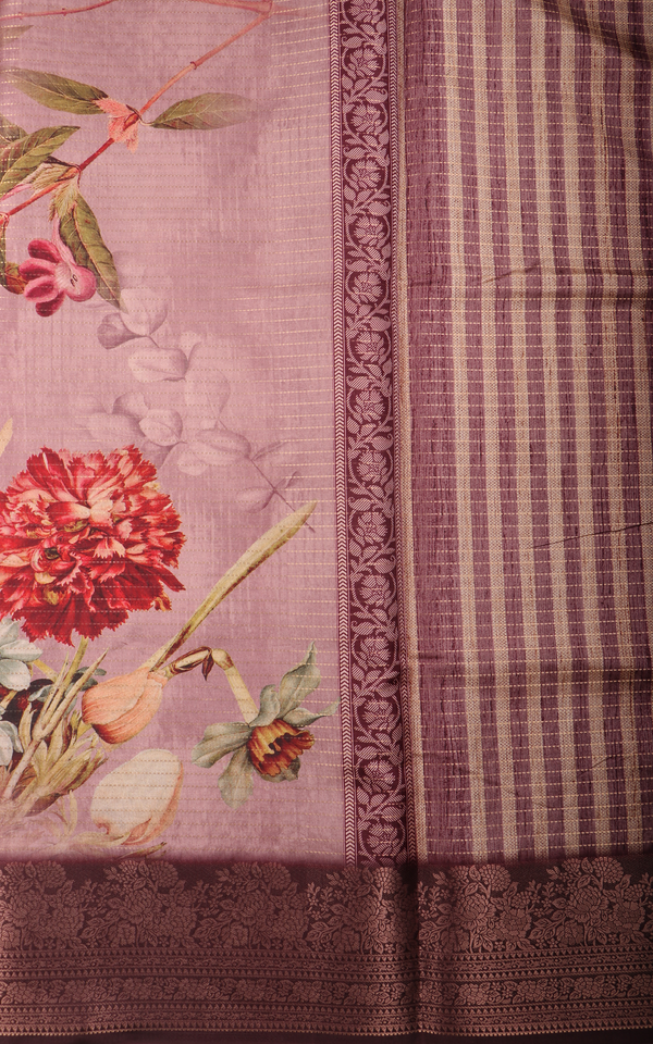 Purple Semi Tussar Saree with Digital Prints
