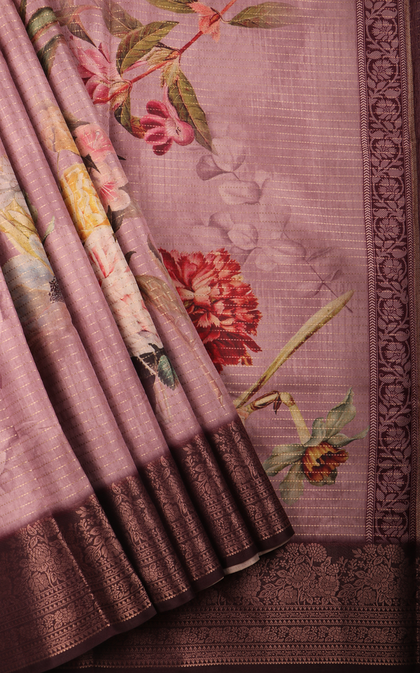 Purple Semi Tussar Saree with Digital Prints