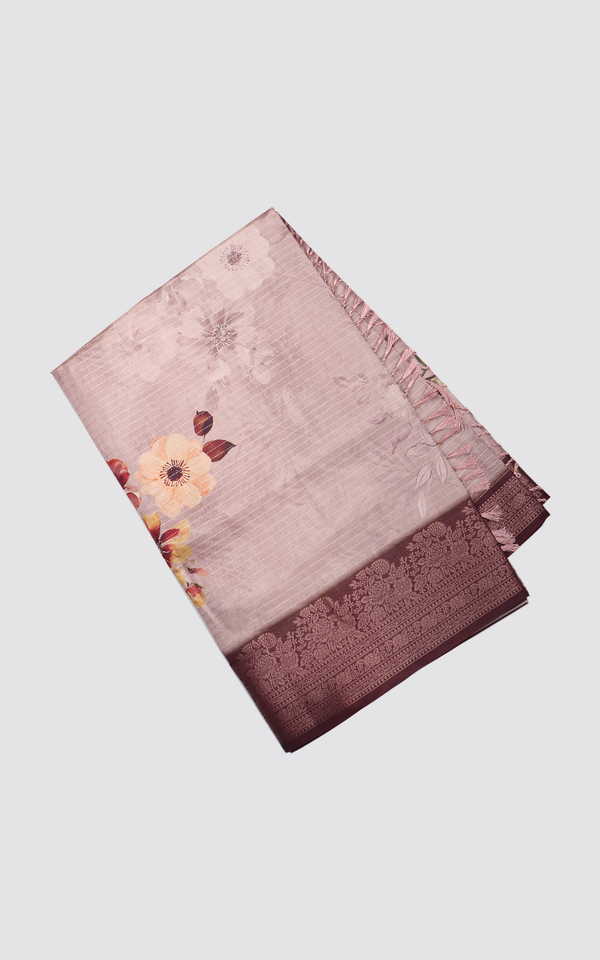 Pastel Pink Semi Tussar Saree with Digital Prints