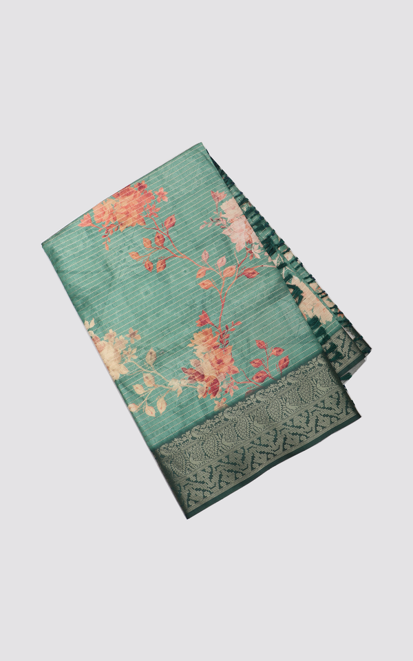 Dark Green Semi Tussar Saree with Digital Prints