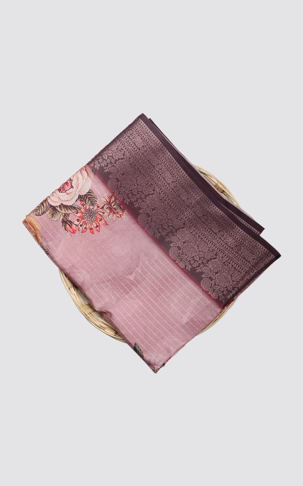 Light Mauve Semi Tussar Saree with Digital Prints