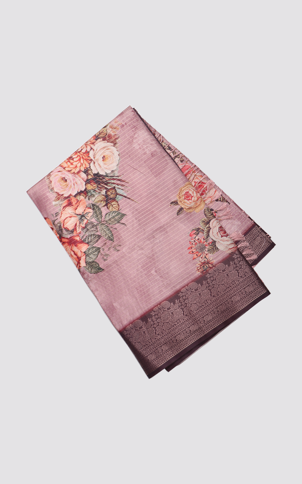 Light Mauve Semi Tussar Saree with Digital Prints