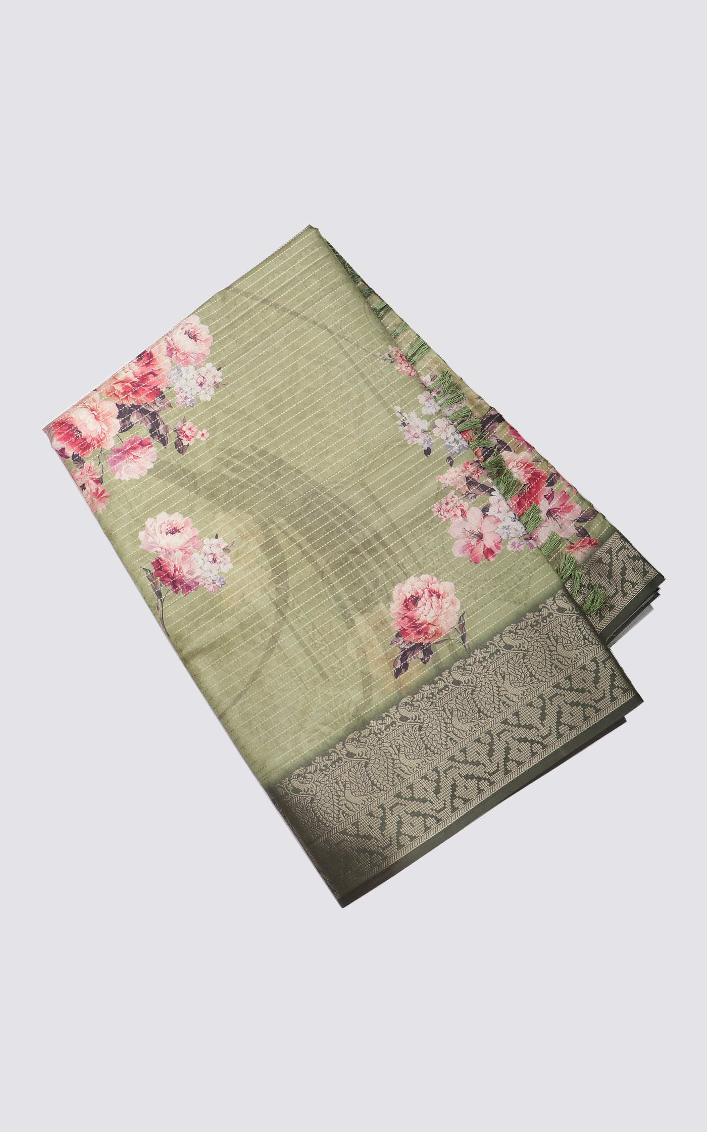 Green Semi Tussar Saree with Digital Prints