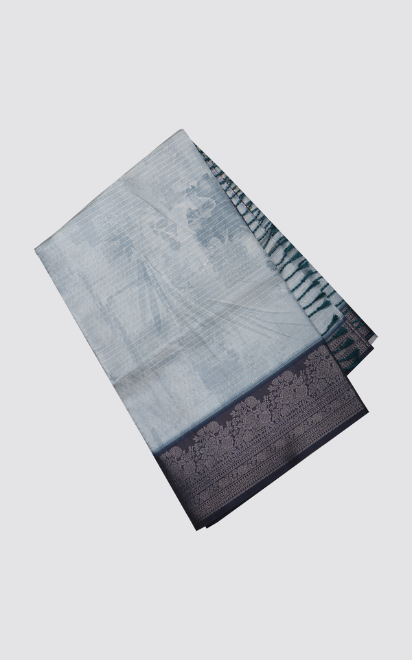 Dual Shade of Blue Semi Tussar Saree with Digital Prints