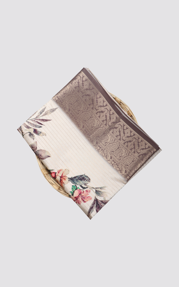 Beige Semi Tussar Saree with Digital Prints