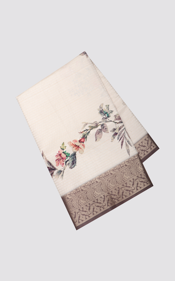Beige Semi Tussar Saree with Digital Prints