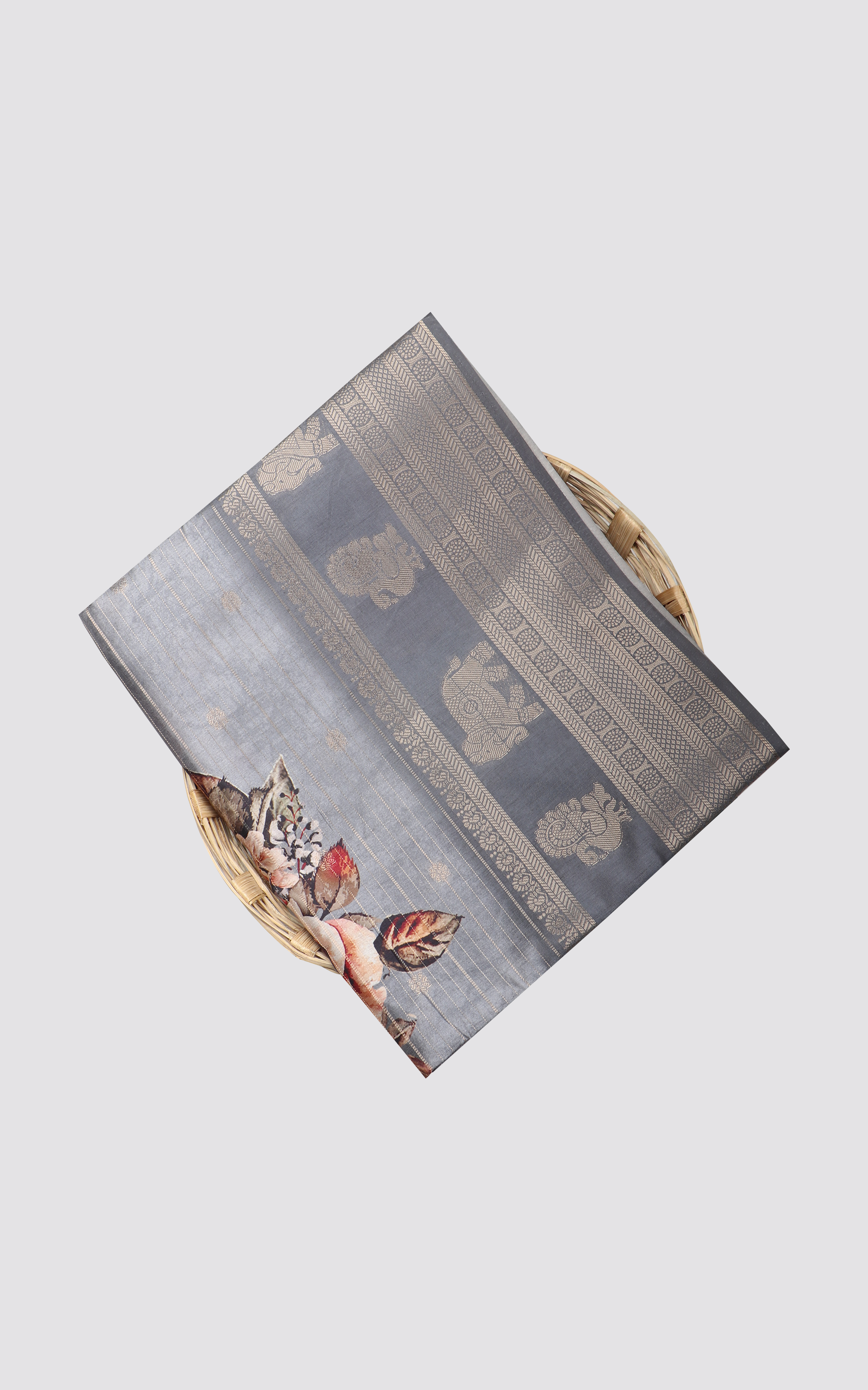 Grey Semi Tussar Saree with Digital Prints