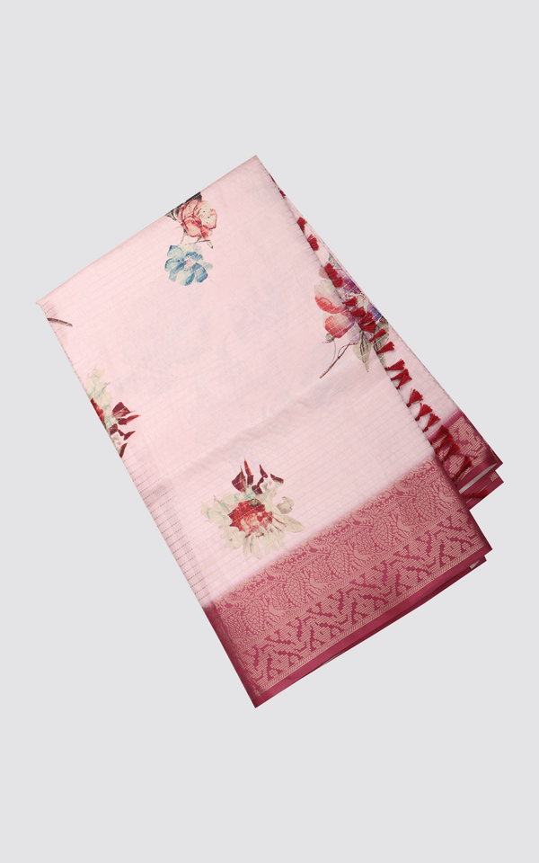 Pink Semi Tussar Saree with Digital Prints