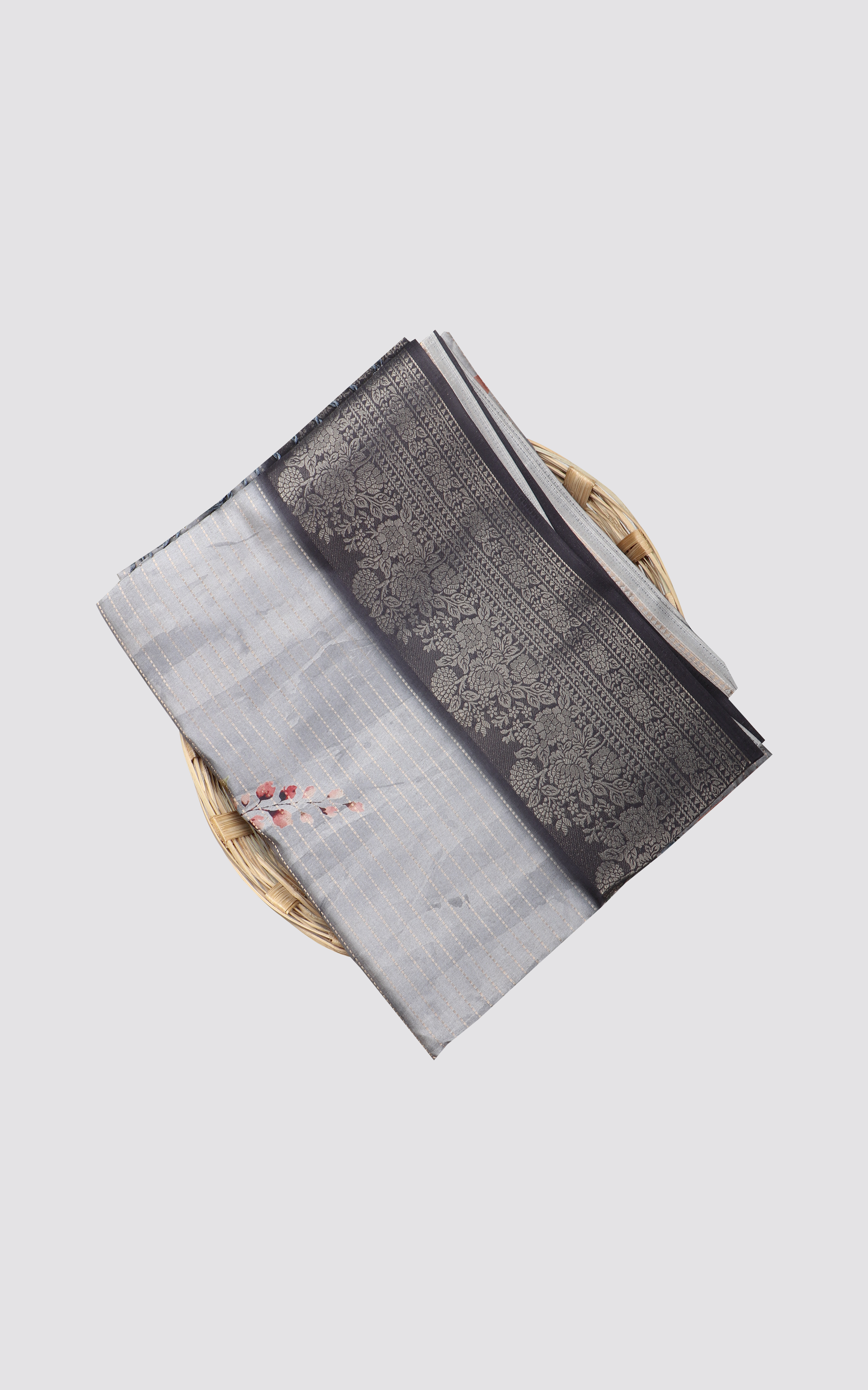 Elephant Grey Semi Tussar Saree with Digital Prints