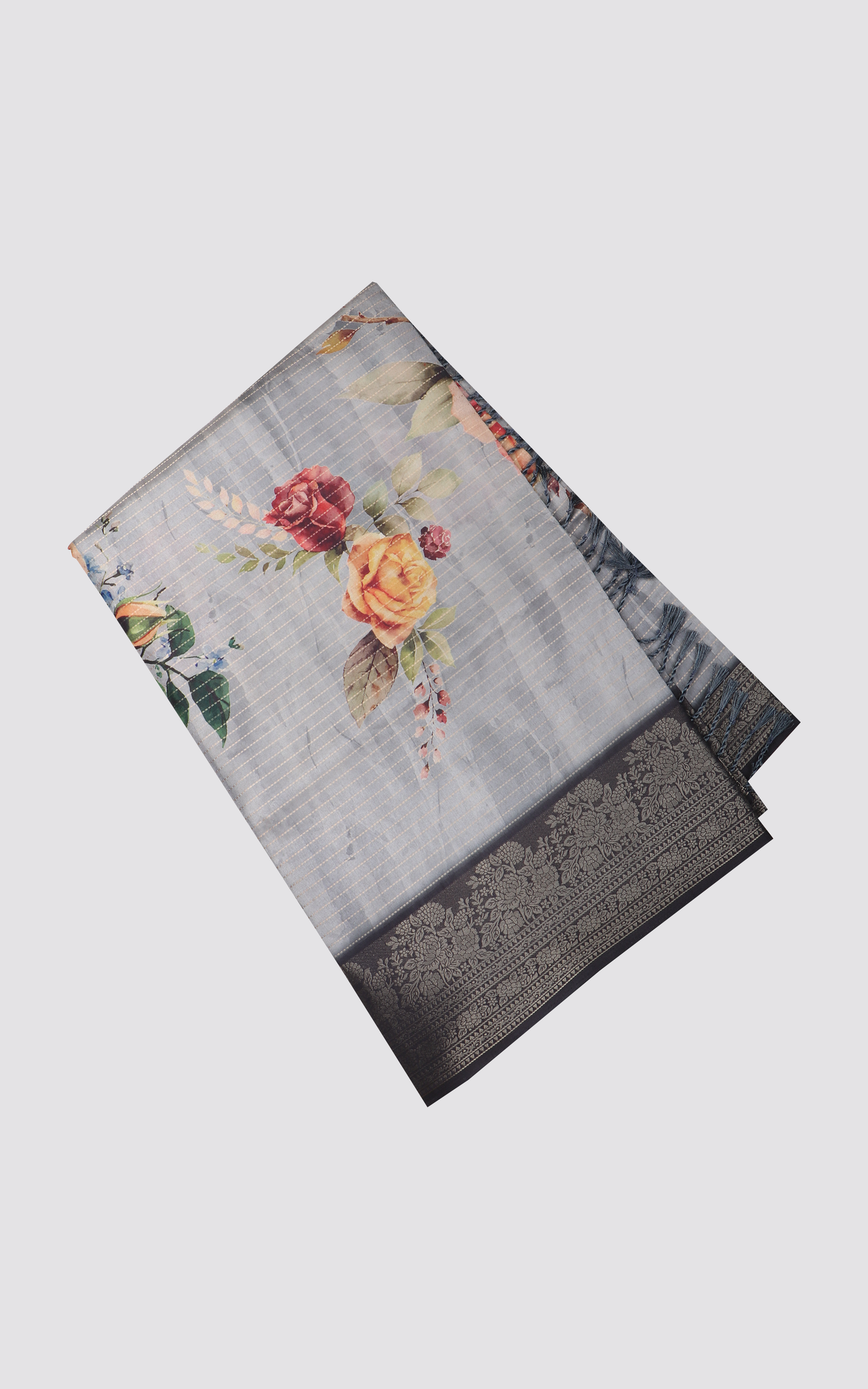 Elephant Grey Semi Tussar Saree with Digital Prints