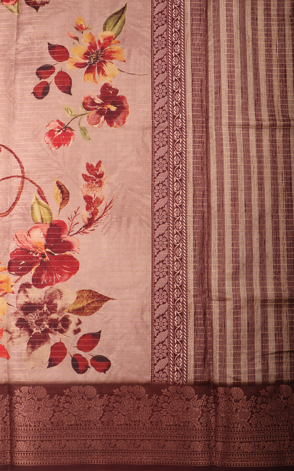 Pastel Pink Semi Tussar Saree with Digital Prints