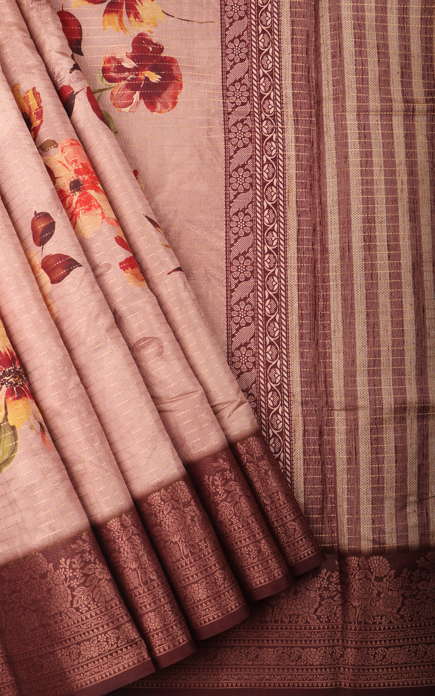 Pastel Pink Semi Tussar Saree with Digital Prints