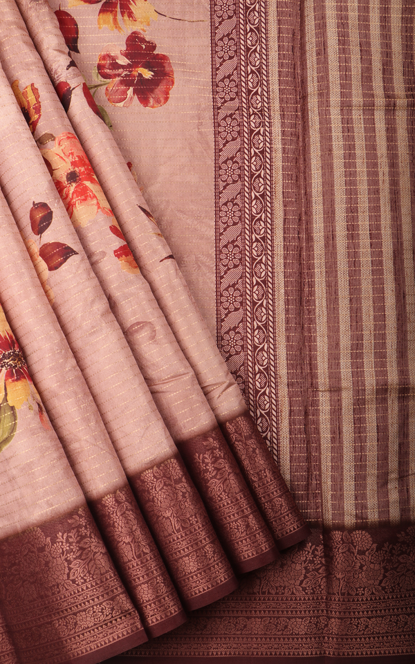 Pastel Pink Semi Tussar Saree with Digital Prints