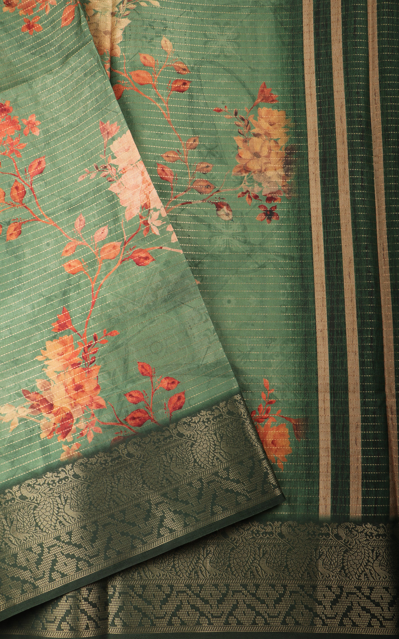Dark Green Semi Tussar Saree with Digital Prints