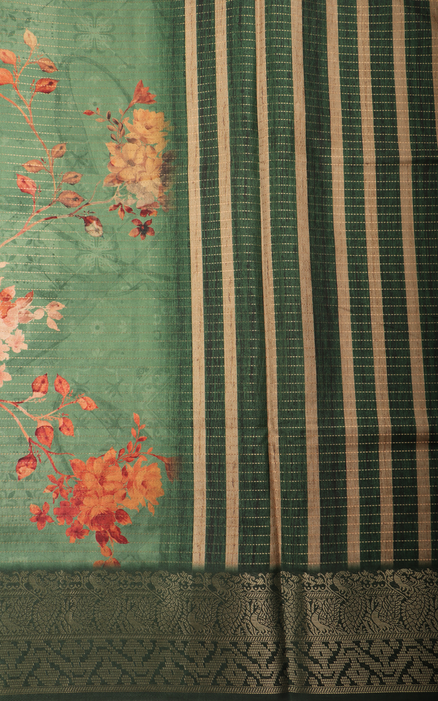 Dark Green Semi Tussar Saree with Digital Prints