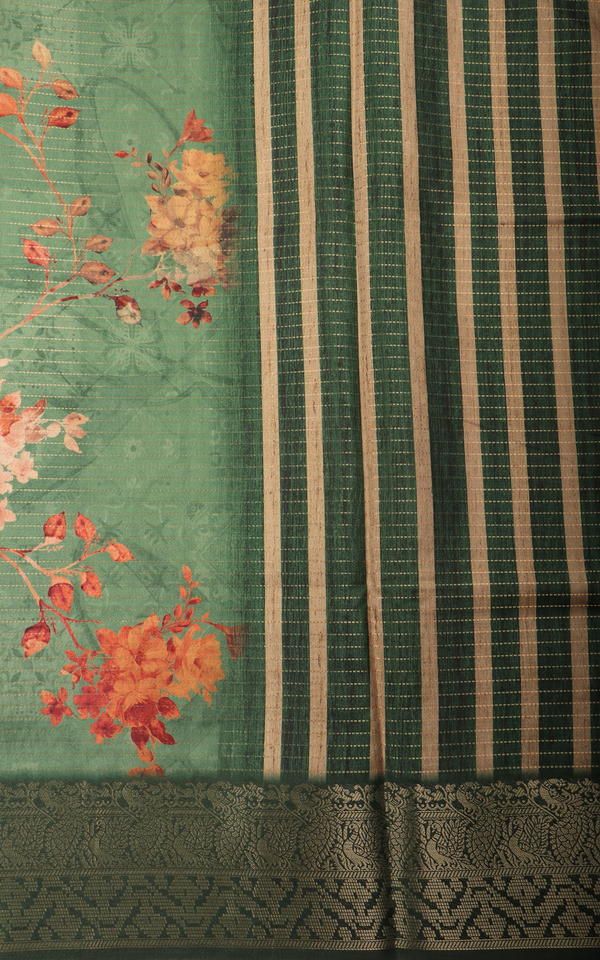 Dark Green Semi Tussar Saree with Digital Prints