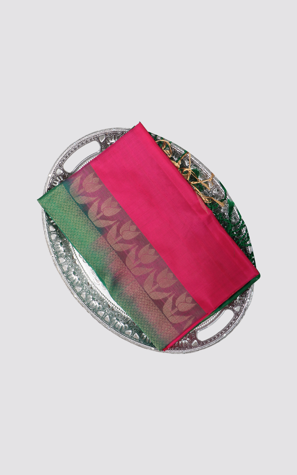 Pure Soft Silk Saree Magenta Pink and Green with subtle zari buttas