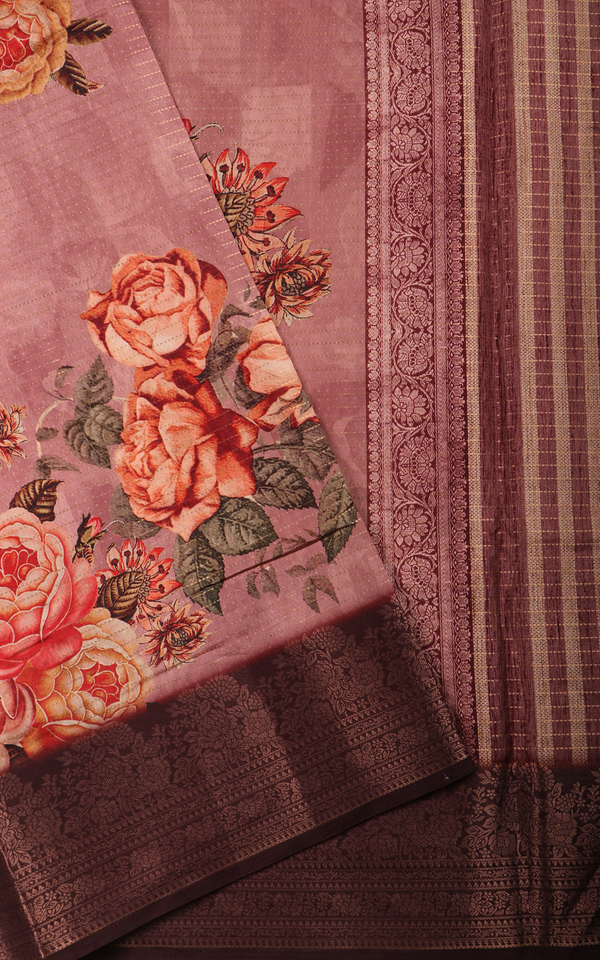Light Mauve Semi Tussar Saree with Digital Prints