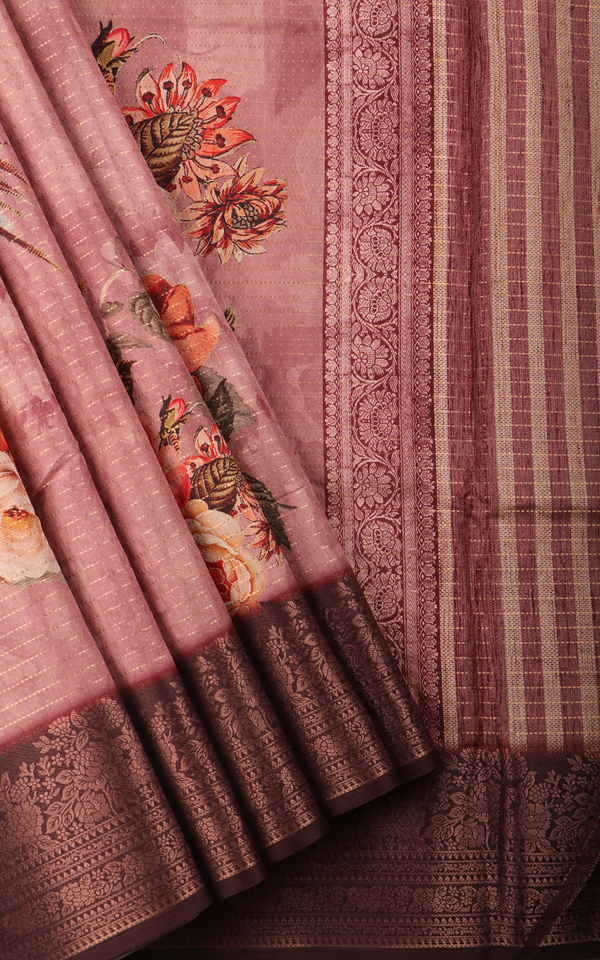 Light Mauve Semi Tussar Saree with Digital Prints