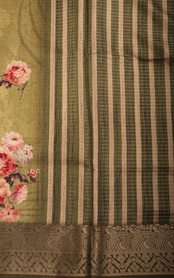 Green Semi Tussar Saree with Digital Prints