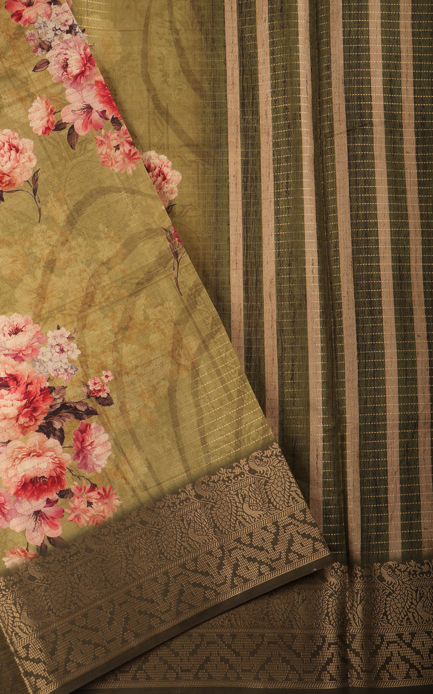 Green Semi Tussar Saree with Digital Prints