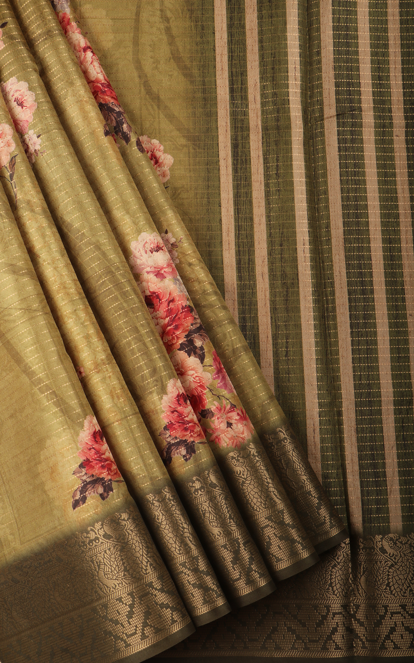 Green Semi Tussar Saree with Digital Prints