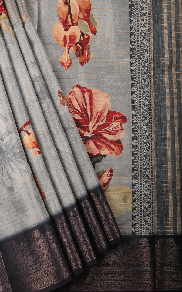 Dual Shade of Blue Semi Tussar Saree with Digital Prints