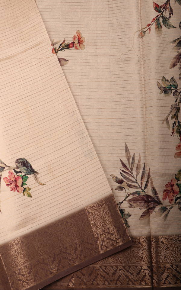 Beige Semi Tussar Saree with Digital Prints
